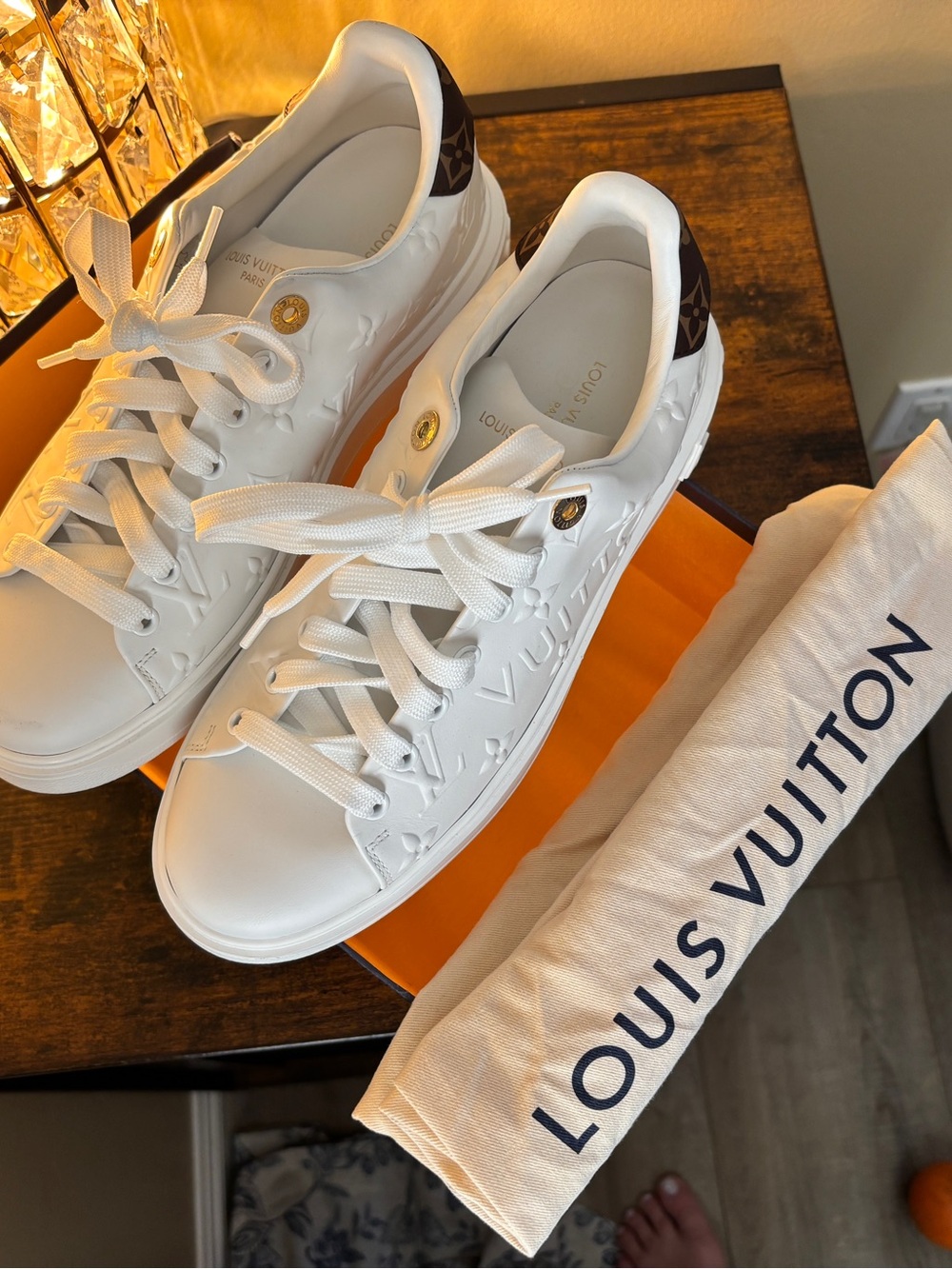 Louis Vuitton White Sneakers with Brown Monogram Heel - Picture 6 of 10